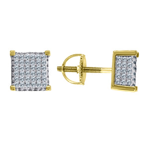 925 Sterling Silver Yellow-tone Unisex Cubic Zirconia Square Stud Earrings