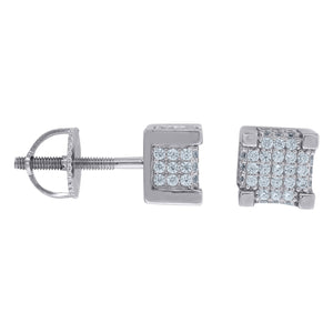 925 Sterling Silver Unisex Cubic Zirconia Square Stud Earrings