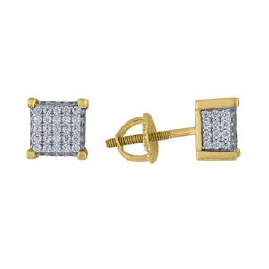 925 Sterling Silver Yellow-tone Unisex Cubic Zirconia Square Stud Earrings