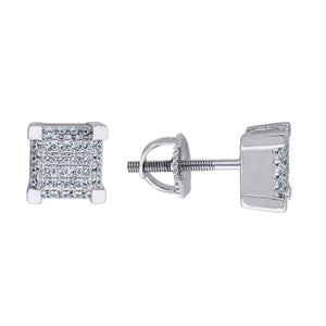 925 Sterling Silver Unisex Cubic Zirconia Square Stud Earrings