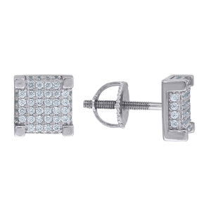 925 Sterling Silver Unisex Cubic Zirconia Square Stud Earrings