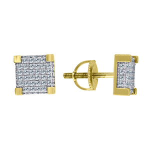 925 Sterling Silver Yellow-tone Unisex Cubic Zirconia Square Stud Earrings