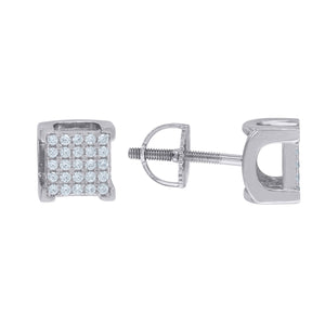 925 Sterling Silver Unisex Cubic Zirconia Square Stud Earrings