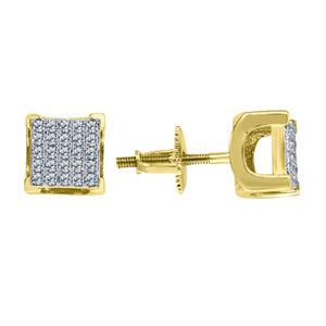 925 Sterling Silver Yellow-tone Unisex Cubic Zirconia Square Stud Earrings