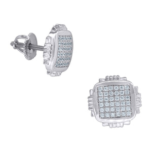925 Sterling Silver Unisex Cubic Zirconia Square Stud Earrings