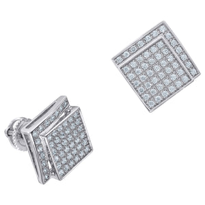 925 Sterling Silver Unisex Cubic Zirconia Square Stud Earrings