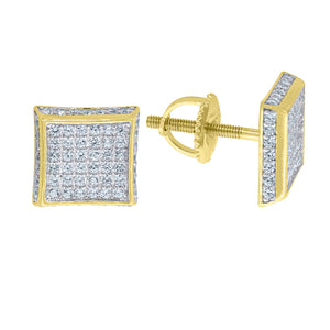 925 Sterling Silver Yellow-tone Unisex Cubic Zirconia Square Stud Earrings