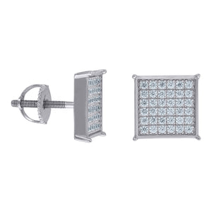 925 Sterling Silver Unisex Cubic Zirconia Square Stud Earrings