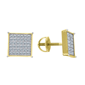 925 Sterling Silver Yellow-tone Unisex Cubic Zirconia Square Stud Earrings