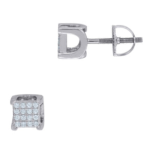 925 Sterling Silver Unisex Cubic Zirconia Square Stud Earrings