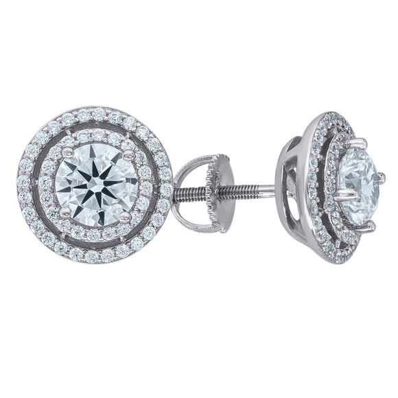 925 Sterling Silver Womens Cubic Zirconia Double Halo Stud Earrings