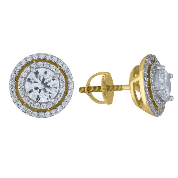 925 Sterling Silver Yellow-tone Womens Cubic Zirconia Double Halo Stud Earrings