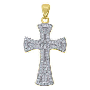 925 Sterling Silver Yellow-tone Unisex CZ Cross Religious Charm Pendant