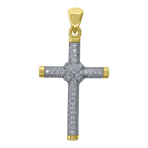 925 Sterling Silver Yellow-tone Unisex CZ Cross Religious Charm Pendant