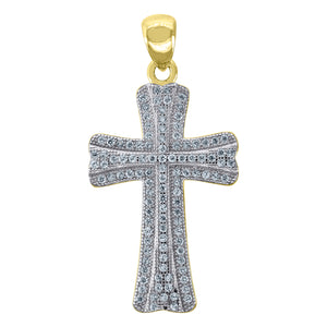 925 Sterling Silver Yellow-tone Unisex CZ Cross Religious Charm Pendant