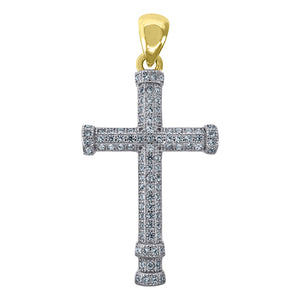 925 Sterling Silver Yellow-tone Unisex CZ Cross Religious Charm Pendant