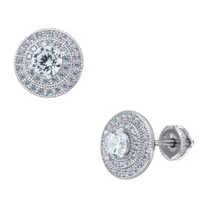 925 Sterling Silver Womens Cubic Zirconia Round Double Halo Stud Earrings