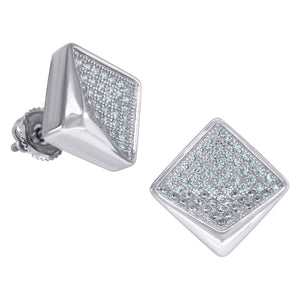 925 Sterling Silver Unisex Cubic Zirconia Square Stud Earrings