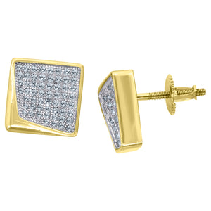 925 Sterling Silver Yellow-tone Unisex Cubic Zirconia Square Stud Earrings