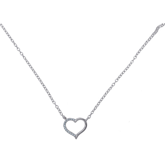925 Sterling Silver Women Cubic Zirconia Rolo Link Heart Necklace
