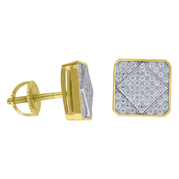 925 Sterling Silver Yellow-tone Womens Cubic Zirconia Square Stud Earrings