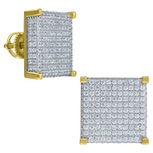 925 Sterling Silver Yellow-Tone Unisex Cubic Zirconia Square Stud Earrings