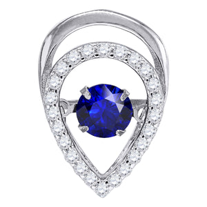 925 Sterling Silver Womens Royal Blue Cubic Zirconia Fashion Teardrop Slide Charm Pendant