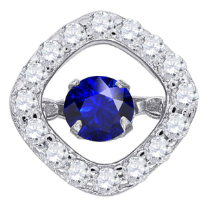 925 Sterling Silver Womens Royal Blue Cubic Zirconia Fashion Square Slide Charm Pendant