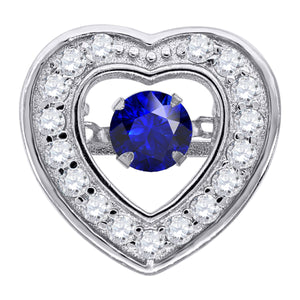 925 Sterling Silver Womens Blue Cubic-Zirconia Heart Slide Charm Pendant