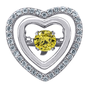 925 Sterling Silver Womens Yellow Cubic-Zirconia Heart Slide Pendant