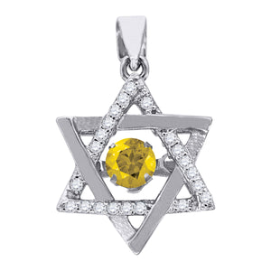 925 Sterling Silver Womens Yellow Cubic Zirconia Star Of David Charm Pendant