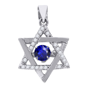 925 Sterling Silver Womens Royal Blue Cubic Zirconia Star Of David Charm Pendant