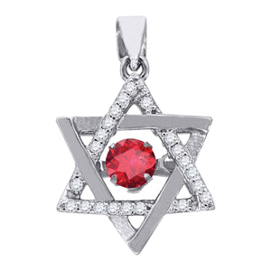925 Sterling Silver Womens Red Cubic Zirconia Star Of David Charm Pendant