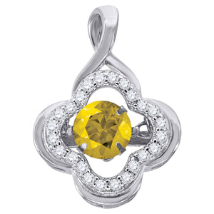 925 Sterling Silver Womens Yellow Cubic Zirconia Fashion Flower Charm Pendant
