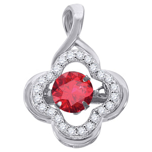 925 Sterling Silver Womens Red Cubic Zirconia Fashion Flower Charm Pendant