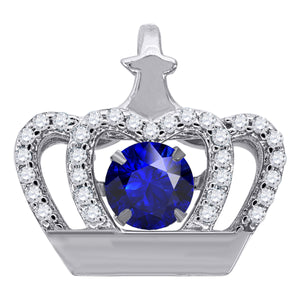 925 Sterling Silver Womens Royal Blue Cubic Zirconia Fashion Crown Charm Pendant