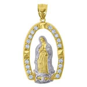 10kt Two-tone Gold Mens Women Cubic Zirconia Cubic-zirconia Lady Of Guadalupe Religious Charm Pendant