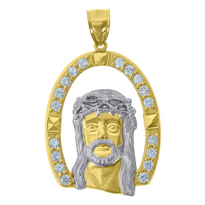 10kt Two-tone Gold Mens Women Cubic Zirconia Cubic-zirconia Jesus Christ Religious Charm Pendant