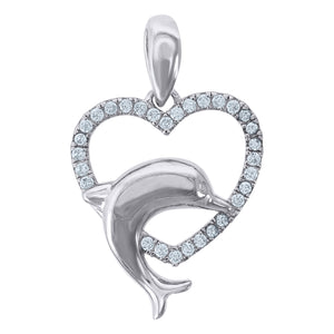 925 Sterling Silver Womens Cubic Zirconia Heart Dolphin Charm Pendant
