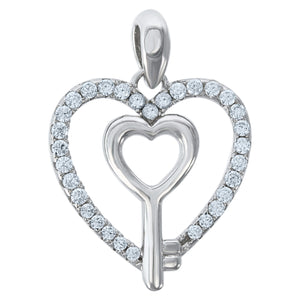 925 Sterling Silver Womens Cubic Zirconia Heart Key Charm Pendant