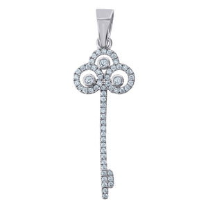 925 Sterling Silver Mens Cubic Zirconia Key Charm Pendant