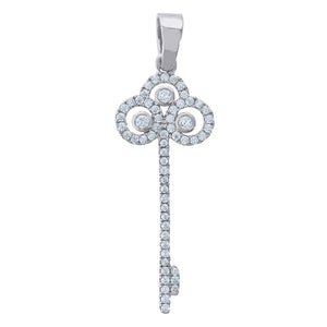 925 Sterling Silver Mens Cubic Zirconia Key Charm Pendant