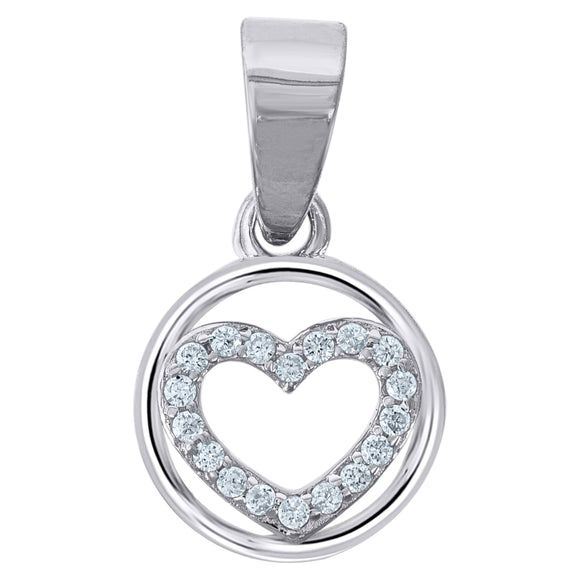 925 Sterling Silver Womens Cubic Zirconia Heart Charm Pendant