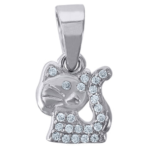 925 Sterling Silver Womens Cubic Zirconia Cat Charm Pendant