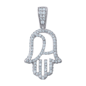 925 Sterling Silver Unisex Cubic Zirconia Hamsa Religious Charm Pendant
