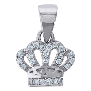 925 Sterling Silver Mens Cubic Zirconia Crown Charm Pendant
