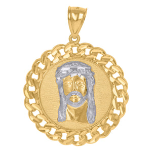 10kt Gold Two-tone Mens Jesus Ht:48.8mm x W:36.3mm Religious Charm Pendant