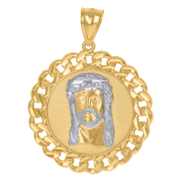 10kt Gold Two-tone Mens Jesus Ht:48.8mm x W:36.3mm Religious Charm Pendant