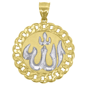10kt Gold Two-tone Textured Mens Allah Ht:44.8mm x W:33.5mm Religious Charm Pendant
