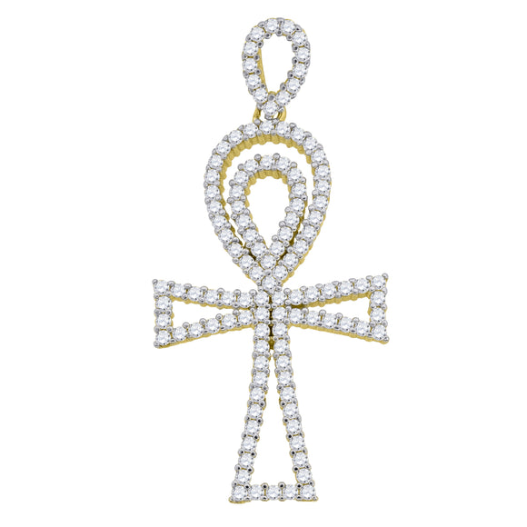 925 Sterling Silver Yellow-Tone Unisex CZ Ankh Cross Religious Charm Pendant